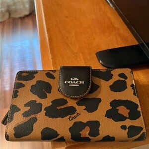 Coach Tan and Black Wallet with Textured Design
